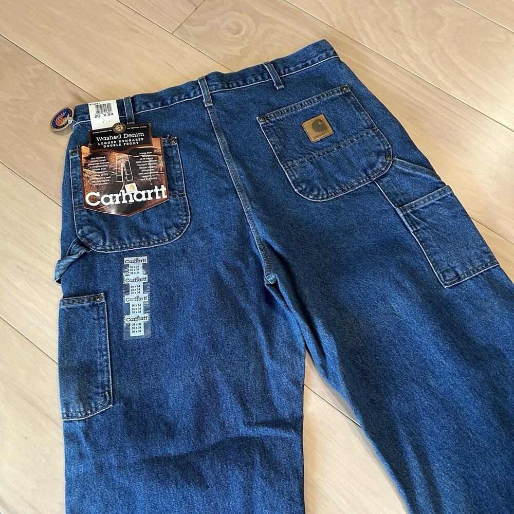 Vintage Carhartt 2001 Washed Denim Logger Dungaree Double Knee Jeans Men’s 36x34